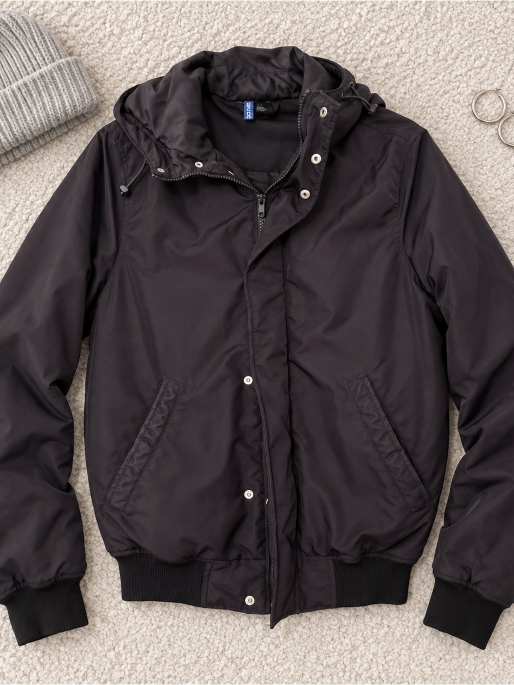 H&M Black Hooded Bomber Jacket